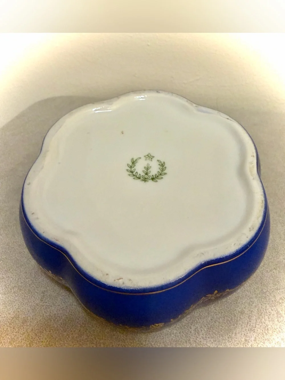 RS Prussia Reproduction Trinket Box Victorian Lovers Blue Gold Porcelain